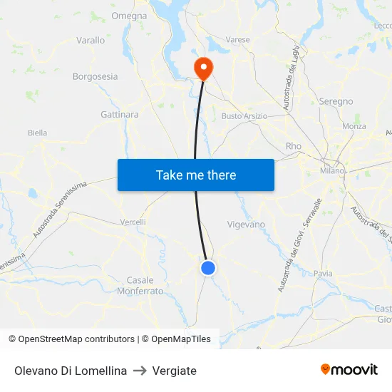 Olevano Di Lomellina to Vergiate map