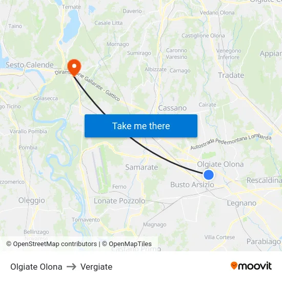 Olgiate Olona to Vergiate map