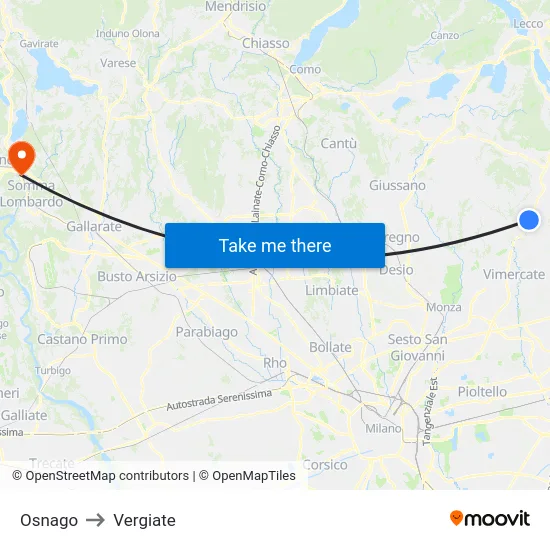 Osnago to Vergiate map