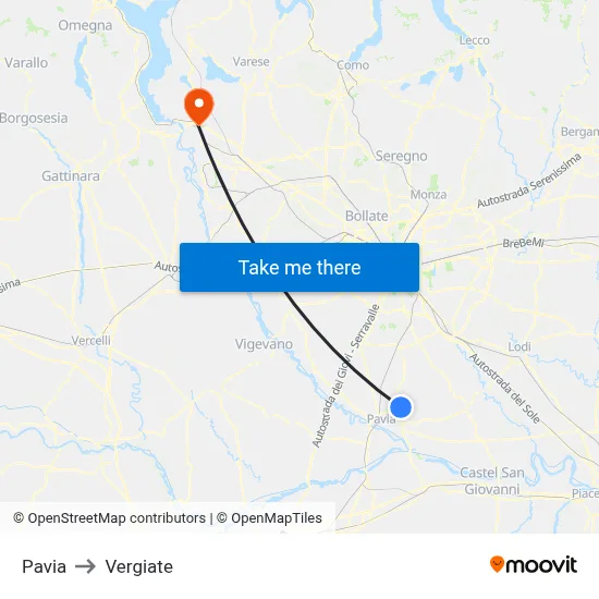 Pavia to Vergiate map