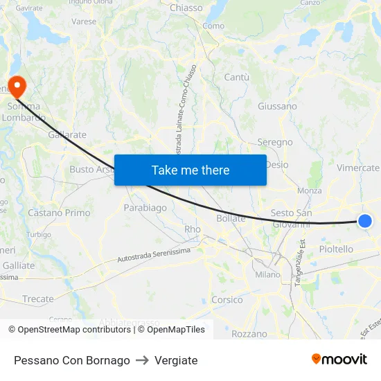 Pessano Con Bornago to Vergiate map
