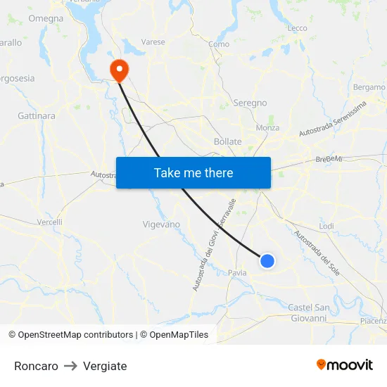 Roncaro to Vergiate map