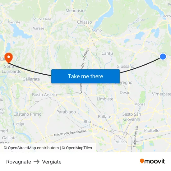 Rovagnate to Vergiate map