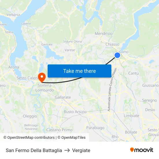 San Fermo Della Battaglia to Vergiate map