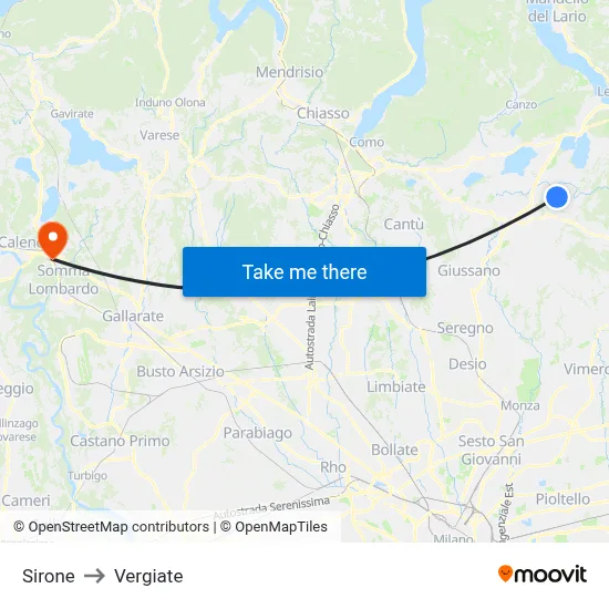 Sirone to Vergiate map