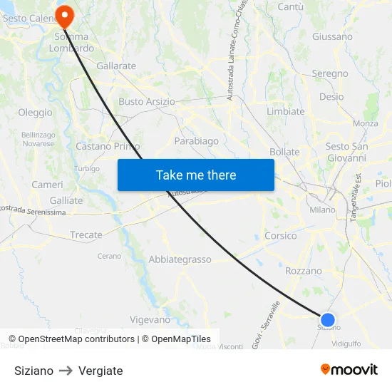 Siziano to Vergiate map
