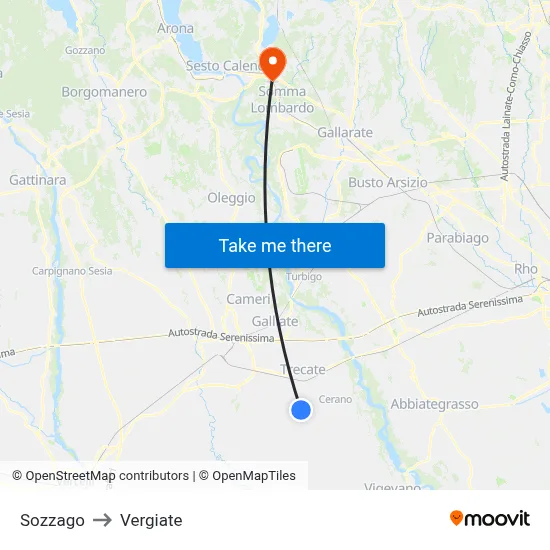 Sozzago to Vergiate map