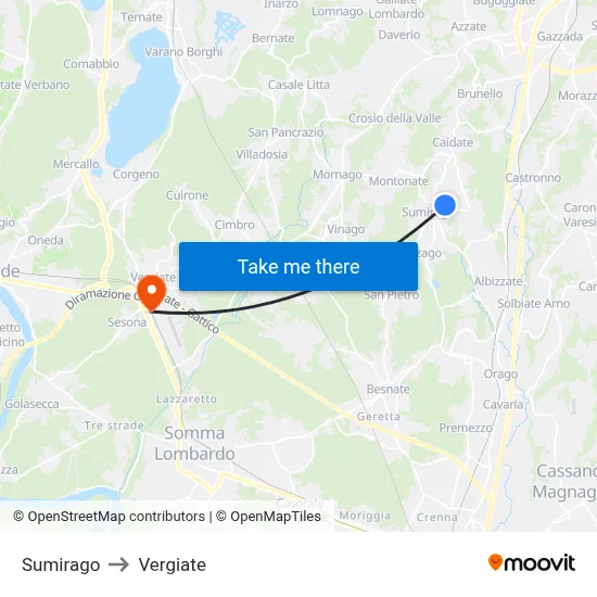 Sumirago to Vergiate map