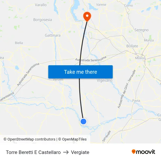 Torre Beretti e Castellaro to Vergiate map
