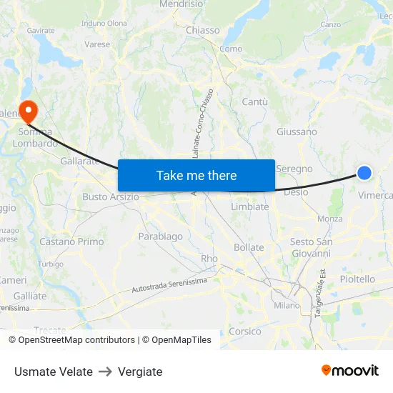 Usmate Velate to Vergiate map