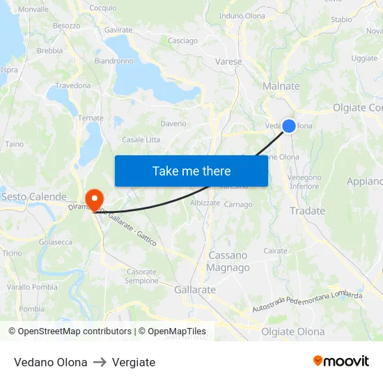 Vedano Olona to Vergiate map