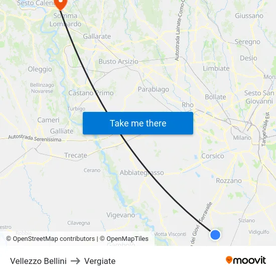 Vellezzo Bellini to Vergiate map
