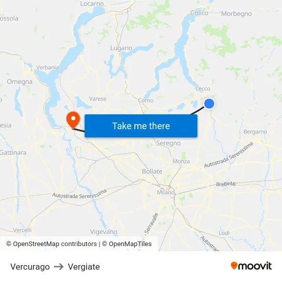 Vercurago to Vergiate map