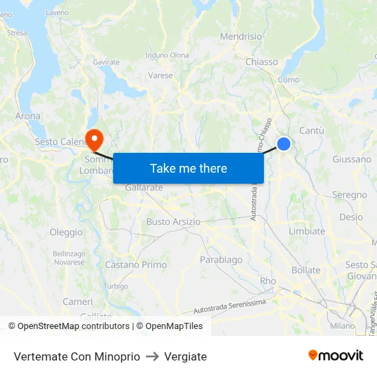 Vertemate Con Minoprio to Vergiate map