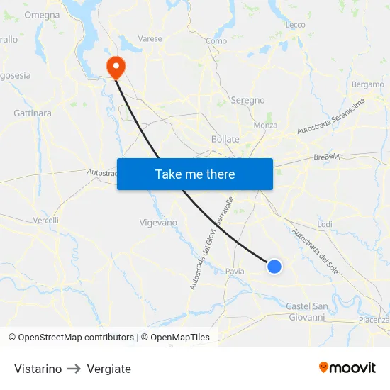 Vistarino to Vergiate map