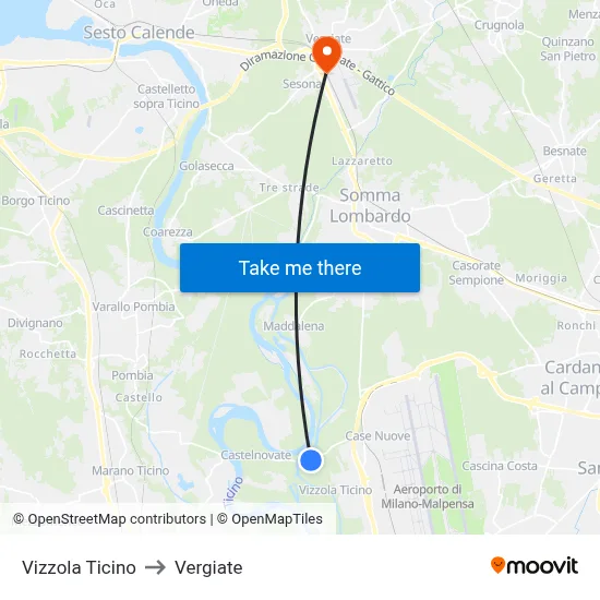 Vizzola Ticino to Vergiate map