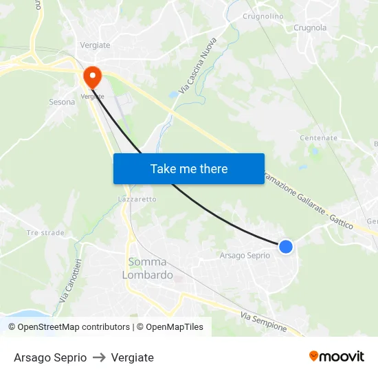Arsago Seprio to Vergiate map