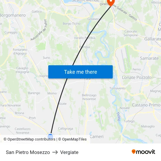 San Pietro Mosezzo to Vergiate map