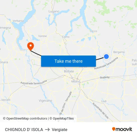 CHIGNOLO D' ISOLA to Vergiate map