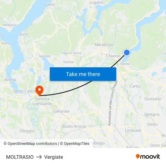 Moltrasio to Vergiate map