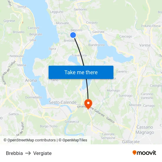 Brebbia to Vergiate map
