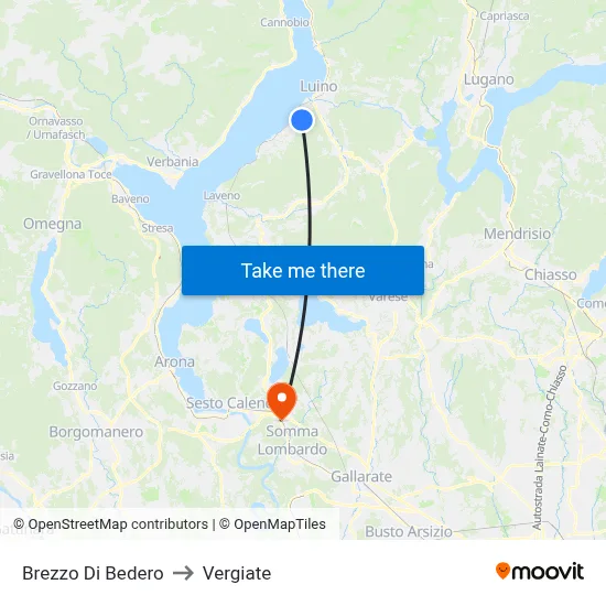 Brezzo Di Bedero to Vergiate map