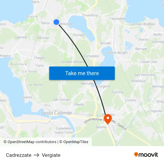 Cadrezzate to Vergiate map