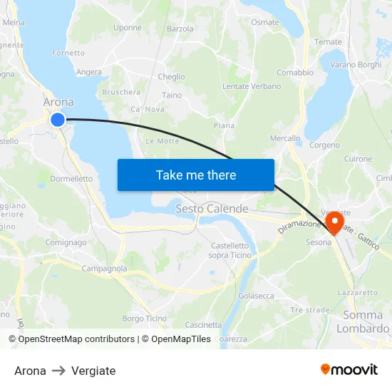 Arona to Vergiate map