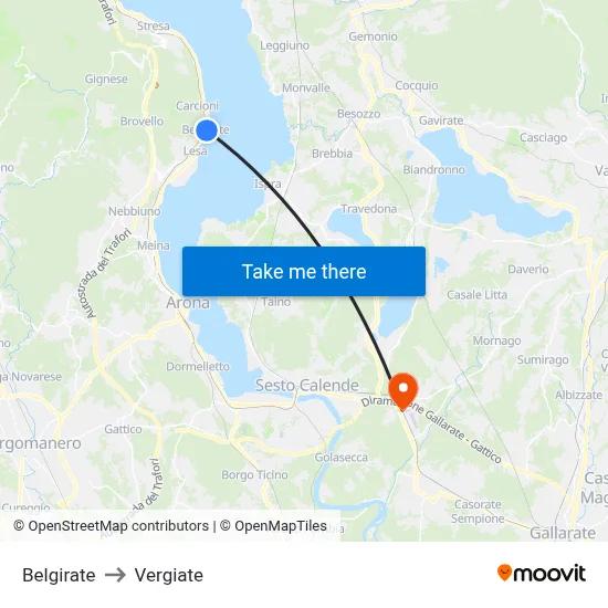 Belgirate to Vergiate map
