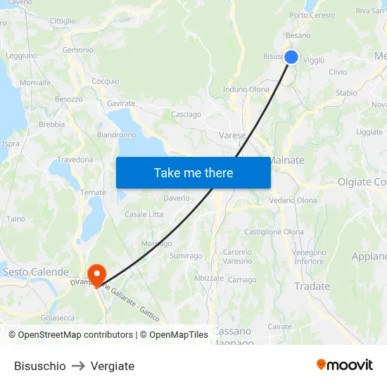 Bisuschio to Vergiate map