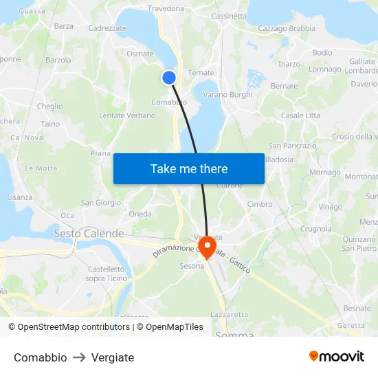 Comabbio to Vergiate map