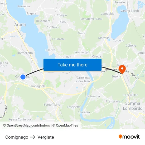 Comignago to Vergiate map