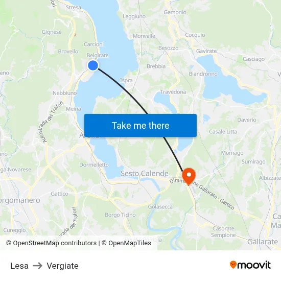 Lesa to Vergiate map
