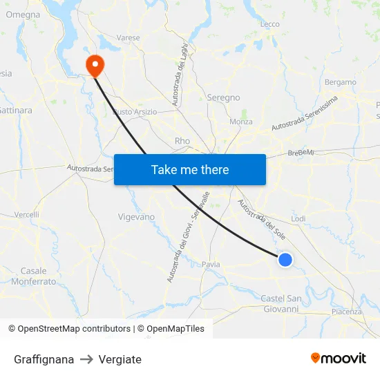 Graffignana to Vergiate map