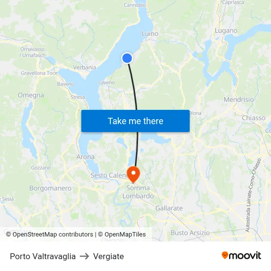 Porto Valtravaglia to Vergiate map
