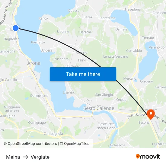 Meina to Vergiate map