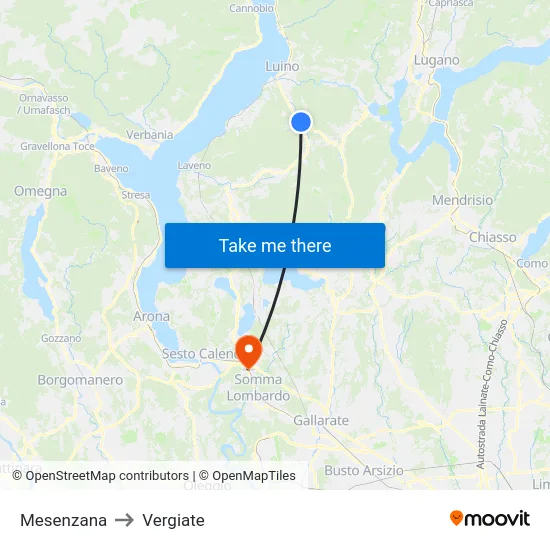 Mesenzana to Vergiate map