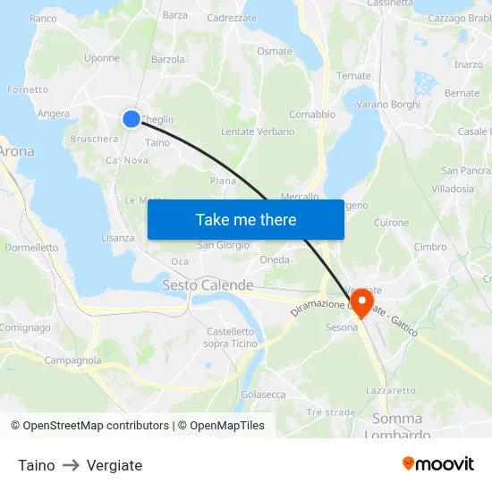 Taino to Vergiate map