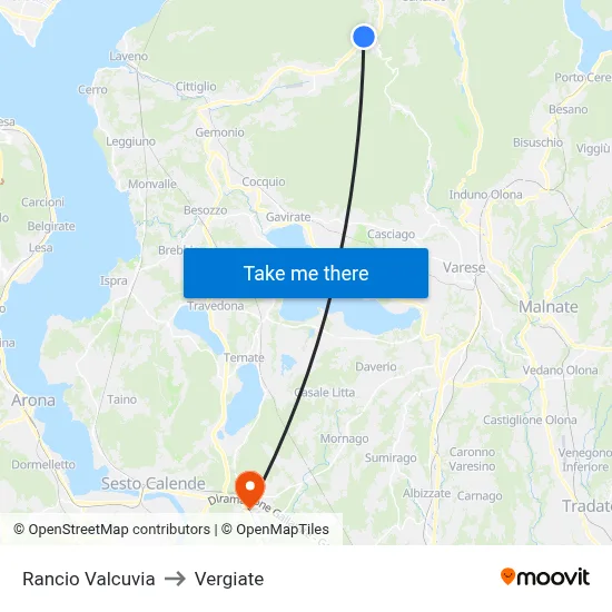 Rancio Valcuvia to Vergiate map