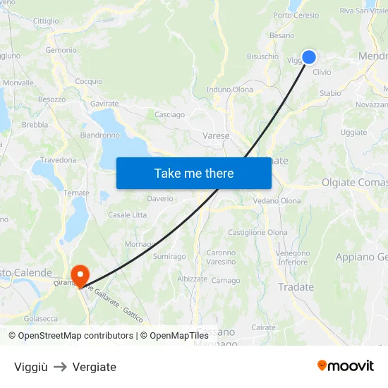 Viggiù to Vergiate map