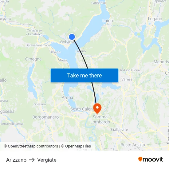 Arizzano to Vergiate map