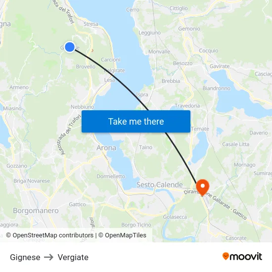 Gignese to Vergiate map