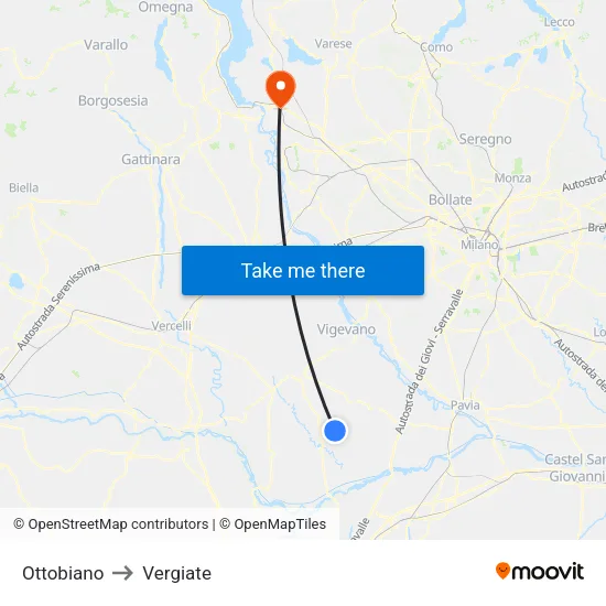 Ottobiano to Vergiate map