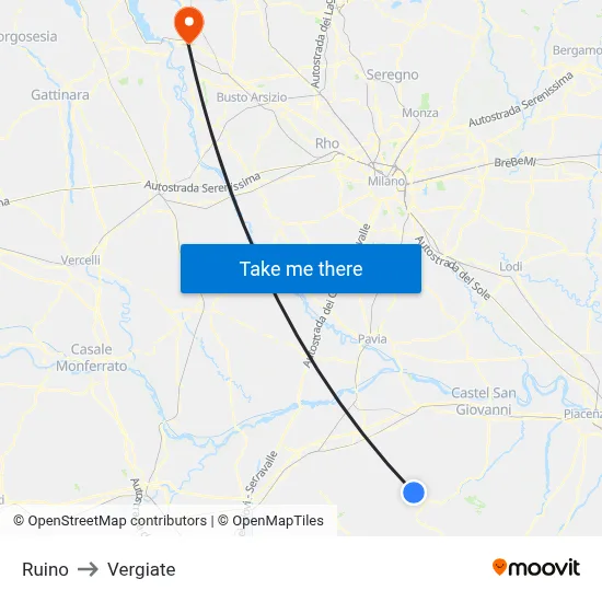 Ruino to Vergiate map