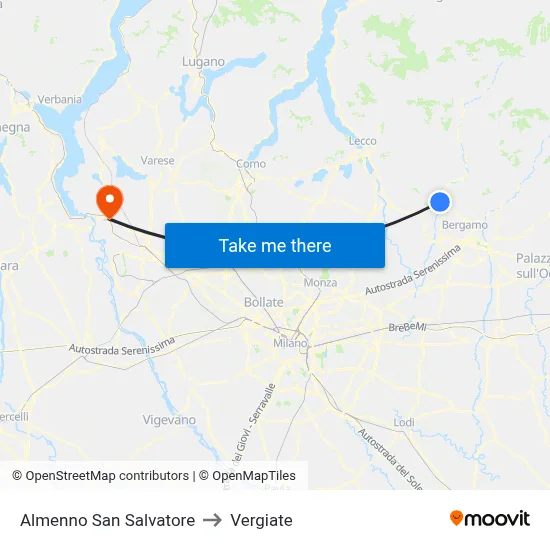 Almenno San Salvatore to Vergiate map