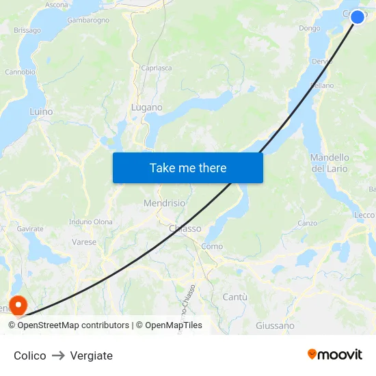 Colico to Vergiate map