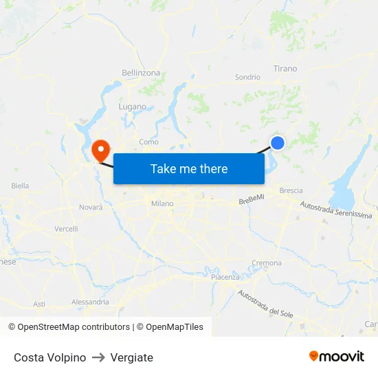 Costa Volpino to Vergiate map