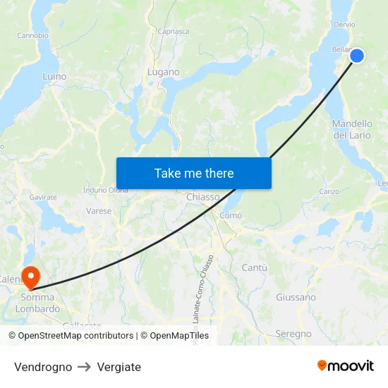 Vendrogno to Vergiate map