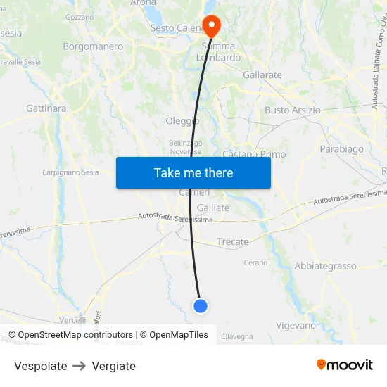 Vespolate to Vergiate map