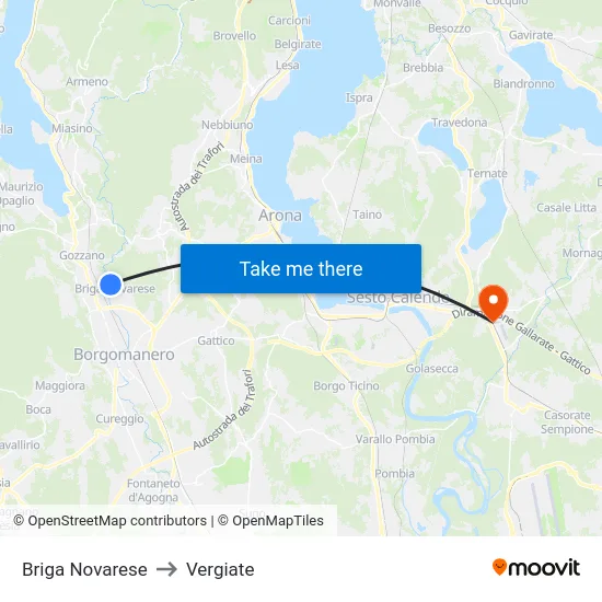 Briga Novarese to Vergiate map